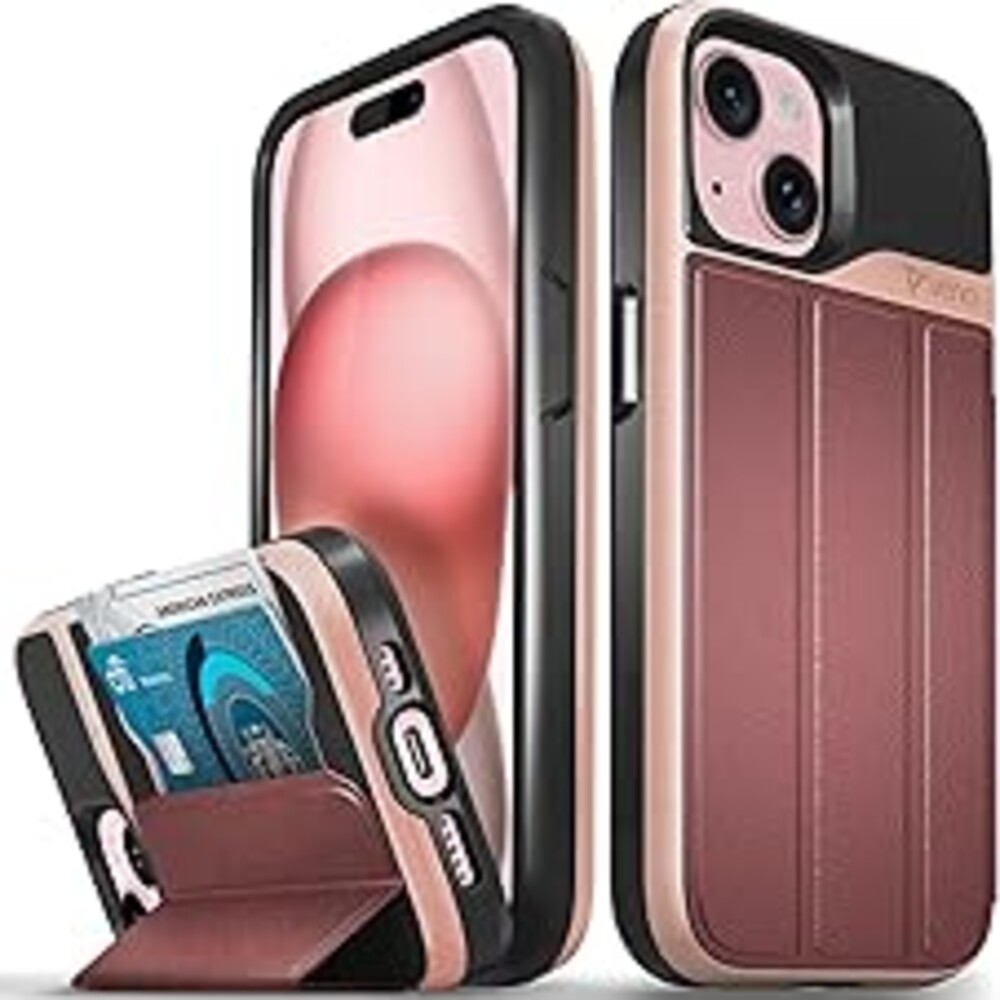 VENA vCommute for iPhone 15 Wallet Case, [Military Grade Drop Protection] Flip Leather Cover Slot Card Holder with Kickstand - Red
