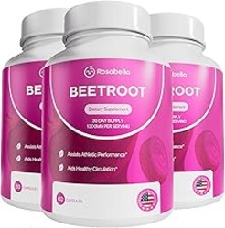 Rosabella Organic Beet Root Capsules - 1300mg Beet Root Powder Aids Healthy Circulation & Vitality, Non-GMO, Beet Root Supplement - 180 Capsules, 90-Day Supply