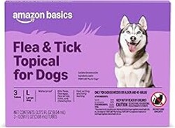 Amazon Basics Flea and Tick Topical Treatment and Prevention for Large Dogs (45-88 lbs), Fast Acting and Long Lasting, 3 Count, Packaging May Vary