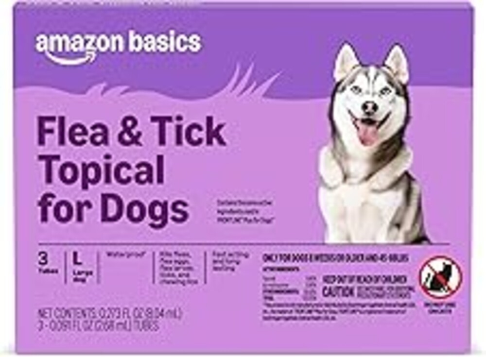 Amazon Basics Flea and Tick Topical Treatment and Prevention for Large Dogs (45-88 lbs), Fast Acting and Long Lasting, 3 Count, Packaging May Vary