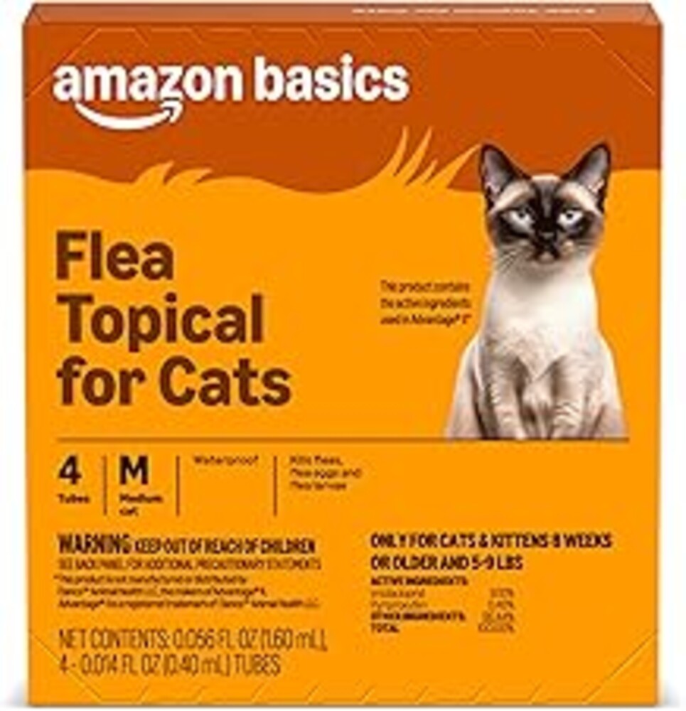 Amazon Basics Topical Flea Treatment for Medium Cats (5-9 Pounds), 4 Count, Packaging May Vary