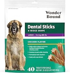 Amazon Brand - Wonder Bound Chicken Flavor Dental Sticks for Large Dogs (Over 30 lbs), 6-Ridge Shape for Plaque & Tartar Control, Freshens Breath, Made With Real Chicken, 40 Count (Pack of 1)