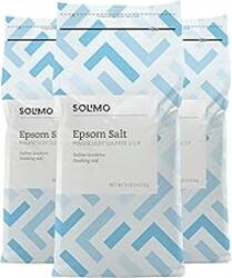 Amazon Brand - Solimo Epsom Salt Soak, Magnesium Sulfate USP, Relaxing Bath Soaking Aid, Unscented, 8 Pound, Pack of 3, Resealable Bags