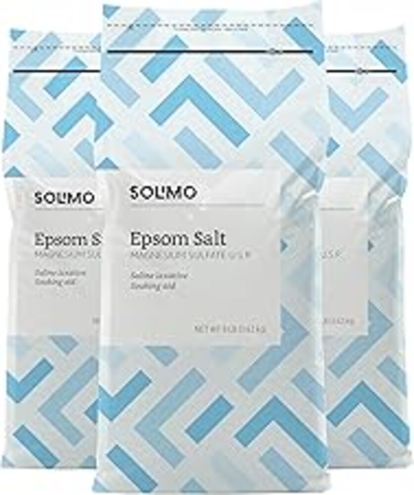 Amazon Brand - Solimo Epsom Salt Soak, Magnesium Sulfate USP, Relaxing Bath Soaking Aid, Unscented, 8 Pound, Pack of 3, Resealable Bags