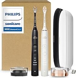 Philips Sonicare DiamondClean 9000 Electric Toothbrush - Sonic Toothbrush with App, Pressure Sensor, 12 Brushing Settings, Replacement Reminder, USB Charging Case, Black & Rose Gold, 2-Pack, HX9912/71