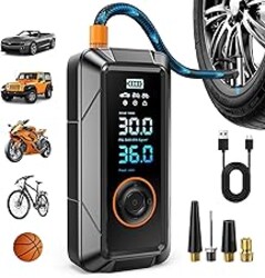 Tire Inflator Portable Air Compressor, Cordless & 12V DC Air Inflator for Car Bikes MotorcycleTires Balls with Auto Shut-Off, Digital Pressure Gauge, Compact Emergency Pump