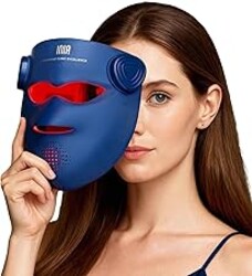 INIA Glow 4D Wireless Red Light Therapy Mask for face – Dual NIR, 320 LEDs, 4 Modes, Under-Eye Cooling, Cordless & Rechargeable LED Face Mask for Home & Travel, Skincare Gifts for Women Mom Wife, Blue