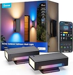 Govee Outdoor UpDown Wall Light, 2 Pack, 1200LM RGBICWW Smart Porch Lights Outdoor with 64 Scene Modes, IP66 Waterproof Wall Sconce for Outdoor Decor, Works with Alexa, Google Assistant and Matter