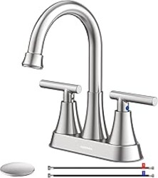 Bathroom Faucets for Sink 3 Hole, Hurran 4 inch Brushed Nickel Bathroom Sink Faucet with Pop-up Drain and Supply Lines, Stainless Steel Centerset Faucets for Sink Vanity RV