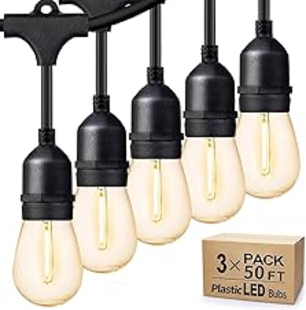 Svater Outdoor String Lights 150FT, E26 Socket, 48pcs S14 Shatterpoof Bulbs, 1 Watt Dimmable 2700K Warm White, IP65 Waterproof Commercial Grade Patio Lights（3 Pack X 50FT）