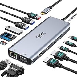 Selore USB C Docking Station Dual Monitor,Laptop Docking Station,14 in 1 Docking Station 3 Monitors with 2 HDMI,VGA,10G USB A/C,100W PD,6 USB A/C Ports,USB C Hub Multiport Adapter for Windows Laptops