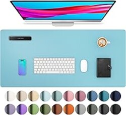 Aothia Large PU Leather Desk Pad Protector – Non-Slip Mouse Pad & Writing Mat for Office/Home, Waterproof, Easy to Clean(23.6" x 13.7", Blue Topaz)