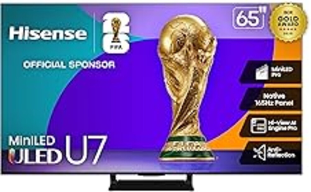 Hisense 65" U7 Mini-LED ULED 4K UHD Best Premium Gaming Google Smart TV (65U75QG, 2025 Model) - QLED, Native 165Hz, VRR 288, Up to 3000 Nits, HDR10+, Dolby Vision IQ · Atmos, IMAX Enhanced, 2.1.2 Ch
