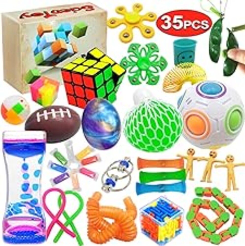 Scientoy Fidget Toy Set, 35 Pcs Sensory Toy for ADD, OCD, Autistic Children, Adults, Anxiety Autism to Stress Relief and Anti Anxiety with Motion Timer, Perfect for Classroom Reward with Gift Box