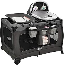 Pamo Babe Pack and Play with Bassinet Baby Playpen Foldable Playard with Changing Table Portable 4 in 1 Baby Playard