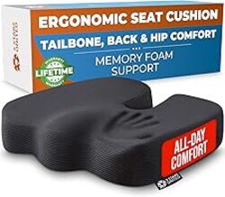 5 STARS UNITED Seat Cushion - Memory Foam Chair Cushion for Tailbone Pain Relief - Ergonomic Support for Coccyx, Sciatica & Butt - Office, Desk & Gaming Chair, Car Seat, Wheelchair, Airplane, Black
