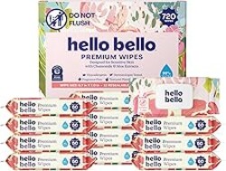 Hello Bello Premium Wipes, Designed for Sensitive Skin with Chamomile & Aloe Extracts, Rosy Posy (12 Resealable Packets = 720 Total Wipes)