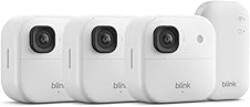 Blink Outdoor 2K+ (newest model) — Wireless smart security camera, 2K video resolution, enhanced audio, two-year battery. Sync Module Core included — 3 camera system (White)