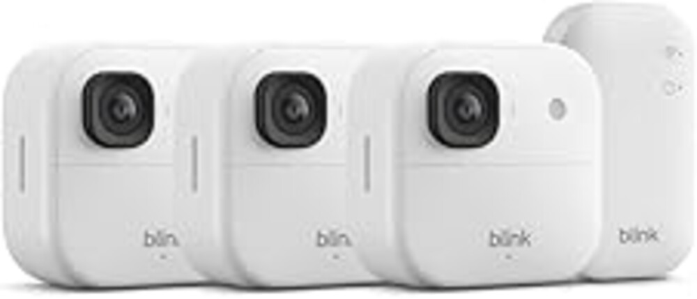 Blink Outdoor 2K+ (newest model) — Wireless smart security camera, 2K video resolution, enhanced audio, two-year battery. Sync Module Core included — 3 camera system (White)