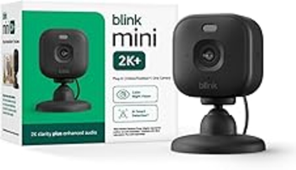 Blink Mini 2K+ (newest model) – Plug-in Home & Pet Indoor Security Camera with 2K video resolution, night vision, enhanced audio, motion detection – 1 camera (Black)