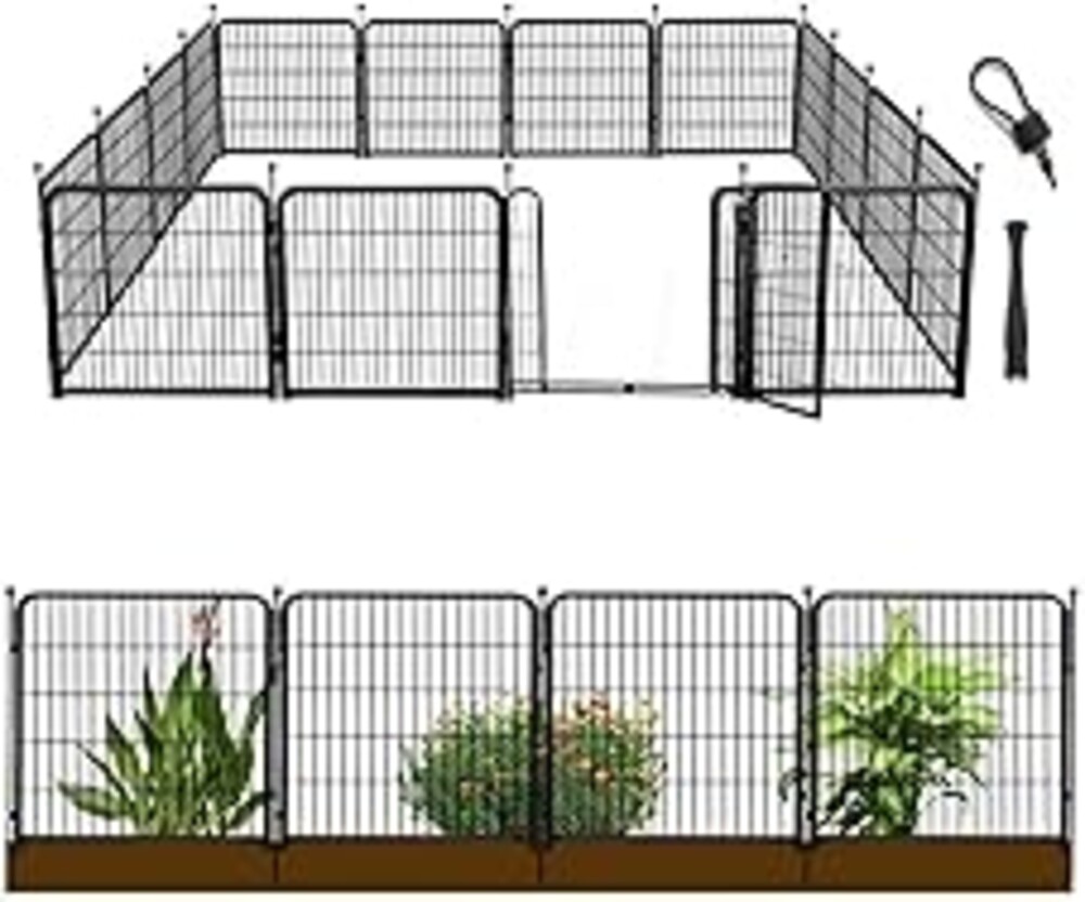 Getlay Animal Barrier Fence, 40 in(H)×27 in(L) 14 Panels Total 31 Ft(L), Garden Fence with Gate, Flower Bed Fencing, Black Metal Decorative Garden Fencing, Fence for Dogs Outside