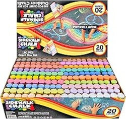 JOYIN 180 PCS Washable Sidewalk Chalks Set in 20 Colors Non-Toxic Jumbo Chalk for Outdoor Art Play, Painting on Chalkboard, Blackboard and Playground
