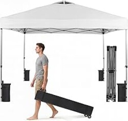 OLIXIS 10x10ft 1-Person Pop Up Canopy Tent, Heavy Duty One Push Setup Portable Outdoor Shelter for Beach Events Camping with Rolling Carry Bag, Snow White