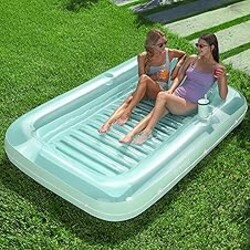 SLOOSH Inflatable Tanning Pool Lounger Float, 85" x 57" Extra Large Pool Floats Adult with Pillow, 4 in 1 Suntan Tub Raft Floatie,Sunbathing Bed Lounge for Water Blow Up Ball Pit Party Gifts, XL-Cyan