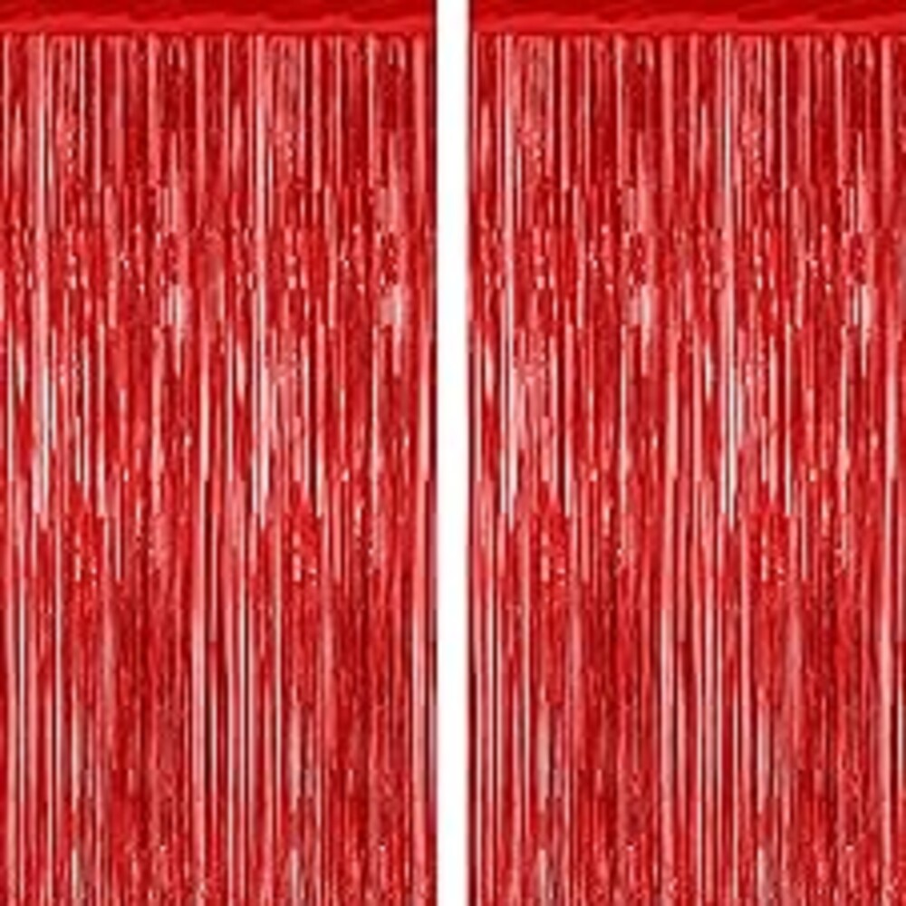 2 Pack Red Tinsel Backdrop, 3.28 FT x 7.05 FT Fringe Curtains, Red Foil Tinsel Party Streamer Backdrop Curtains for Valentines Day, Wedding Photo Backdrop Party Decorations for Wedding Anniversaries
