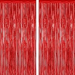 2 Pack Red Tinsel Backdrop, 3.28 FT x 7.05 FT Fringe Curtains, Red Foil Tinsel Party Streamer Backdrop Curtains for Valentines Day, Wedding Photo Backdrop Party Decorations for Wedding Anniversaries
