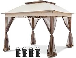 COOS BAY 11x11 Pop Up Gazebo with Mesh Netting, Instant Outdoor Canopy Tent, Water Resistant Shelter with UPF 50+ UV Protection, 121 Sq Ft Coverage, Beige