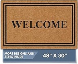 Barnyard Designs Natural Coco Coir Heavy Duty Backing Doormat - Large Cute Non-Slip Front Door Welcome Mat for Outside Entrance or Porch Entry, Brown (30x48, Welcome)