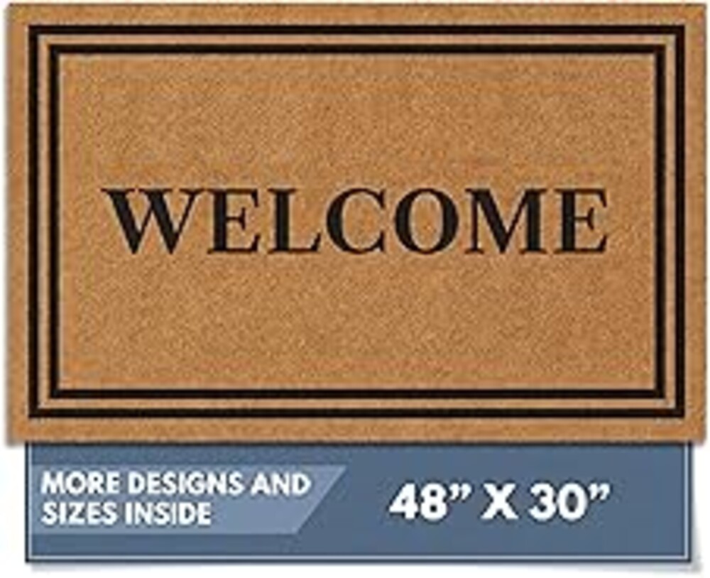 Barnyard Designs Natural Coco Coir Heavy Duty Backing Doormat - Large Cute Non-Slip Front Door Welcome Mat for Outside Entrance or Porch Entry, Brown (30x48, Welcome)