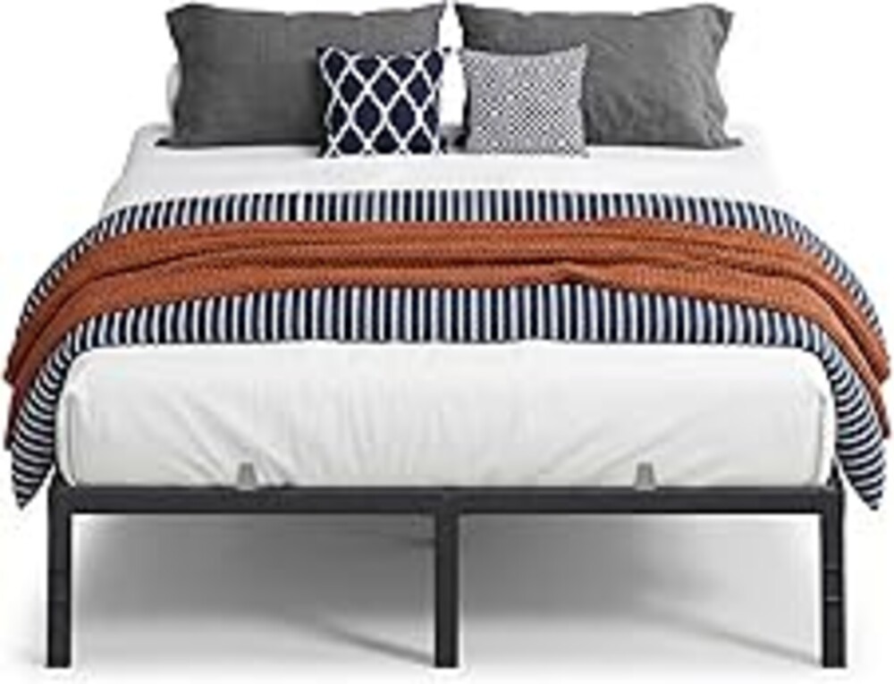 VASAGLE Queen Metal Bed Frame 14 Inches Tall, 1100 lb Weight Capacity, No Box Spring Needed, with Under-Bed Storage, Easy Setup, Heavy-Duty Platform Bed, Mattress Retainers, Matte Black URMB651BD02S