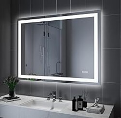 Amorho LED Bathroom Mirror, 48"x 32" with Front and Backlight, Stepless Dimmable Wall Mirrors with Anti-Fog, Shatter-Proof, Memory, 3 Colors, Double LED Vanity Mirror