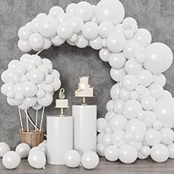RUBFAC White Balloons 129pcs Different Sizes 18 12 10 5 Inch for Garland Arch, Latex Balloon for Engagement Wedding Anniversary Birthday Party Baby Shower Decoration