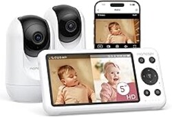 Momcozy BM04 Smart WiFi Baby Monitor with 2 Cameras, 5" 1080P Split Screen Video Baby Monitor with Camera and Audio, Motion Detection, Electric Fence, Clear Night Vision, 2-Way Audio, 5000mAh Battery