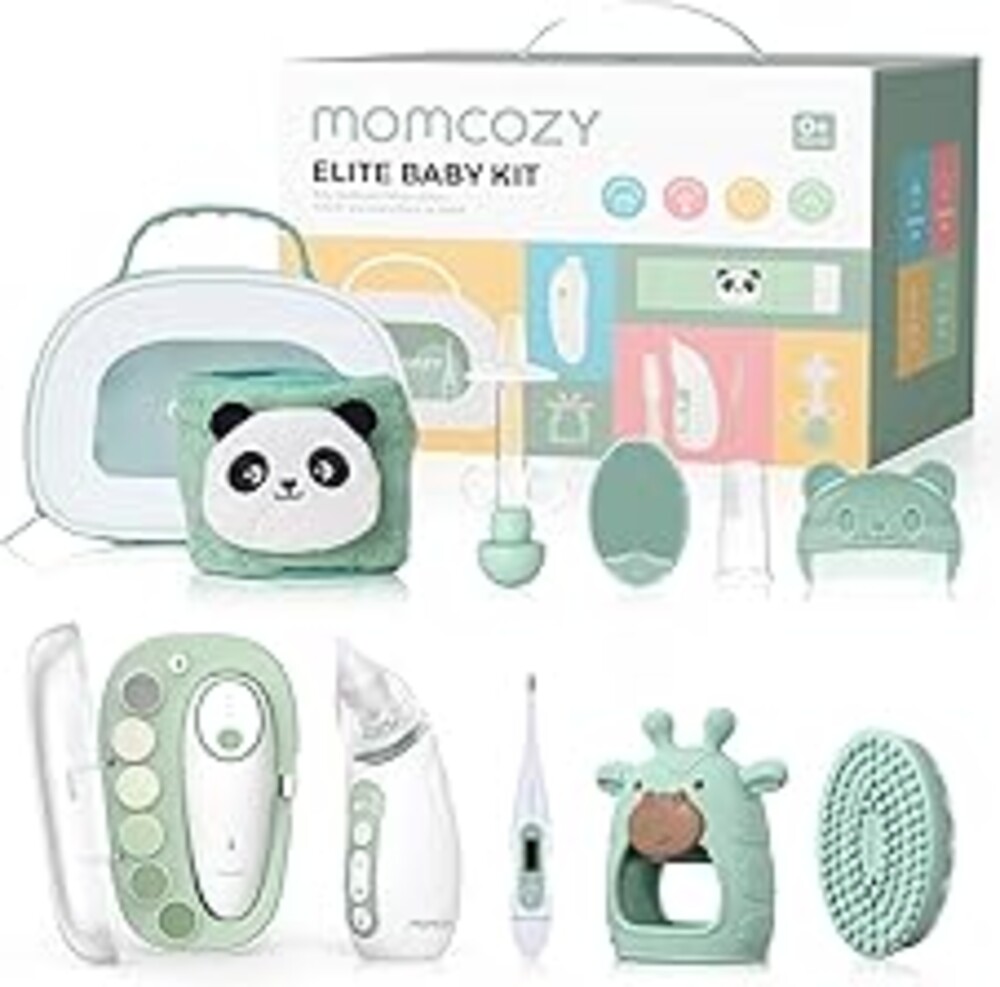 Momcozy Elite Baby Kit, Superior Baby Shower & Registry Gifts, Newborn Essential Kit for Grooming & Health & Cleansing,Nail File & Nasal Aspirator,Tummy Wrap,Thermometer,Bath Brush,Teether,Storage Bag