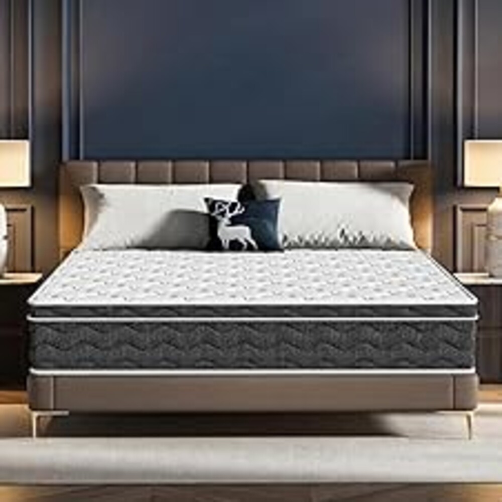 Puzdaz Queen Size 12 Inch Medium Firm Hybrid Mattress with Cooling Gel Memory Foam, CertiPUR-US Certified Mattress in a Box Pressure Relief Removable Cover No Fiberglass