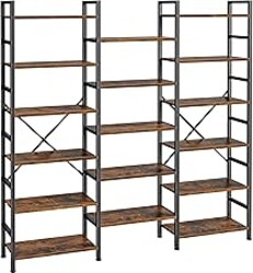 SUPERJARE Triple Bookshelf, Bookcase with 17 Open Display Shelves, Wide Book Shelf Book Case for Home & Office, 6 Tier, Brown