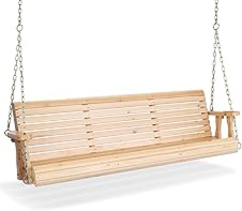VINGLI Upgraded Patio Wooden Porch Swing for Courtyard & Garden, Heavy Duty 880 LBS Swing Chair Bench with Hanging Chains for Outdoors (Natural, 5 FT)