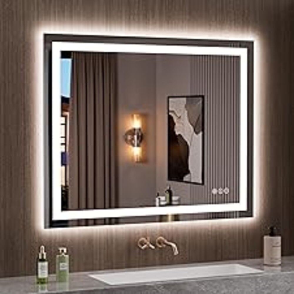 LOAAO 39.4"x31.5" LED Mirror for Bathroom, Lighted Bathroom Mirror with Lights, Anti-Fog, Dimmable, Memory Function, Clear Reflection