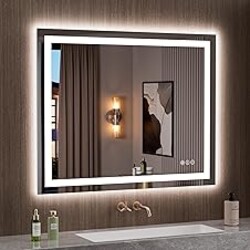 LOAAO 39.4"x31.5" LED Mirror for Bathroom, Lighted Bathroom Mirror with Lights, Anti-Fog, Dimmable, Memory Function, Clear Reflection