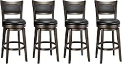 PrimeZone Swivel Bar Stools Set of 4, 26 Inch Counter Height Barstools, Black Faux Leather Bar Stool with High Backrest & Solid Wood Legs & Wrap-around Footrest, Counter Stools for Kitchen Island, Pub