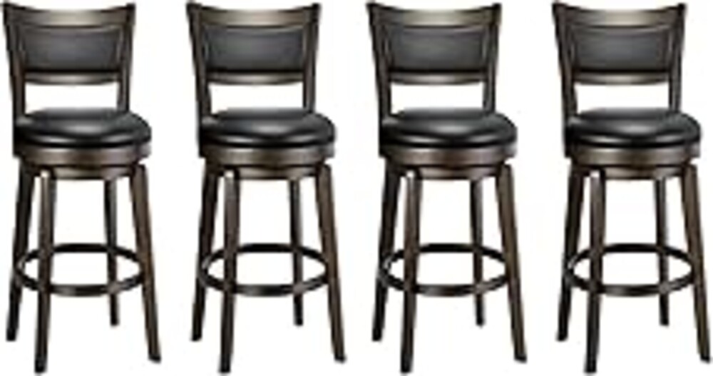 PrimeZone Swivel Bar Stools Set of 4, 26 Inch Counter Height Barstools, Black Faux Leather Bar Stool with High Backrest & Solid Wood Legs & Wrap-around Footrest, Counter Stools for Kitchen Island, Pub