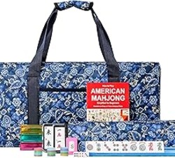 Jongyance American Mahjong Set with Blue Carrying Bag, 166 White Tiles, 4 All-in-One Rack/Pushers, Mahjong Tiles Set (Ma Jong, Mah-Jongg, Majiang)