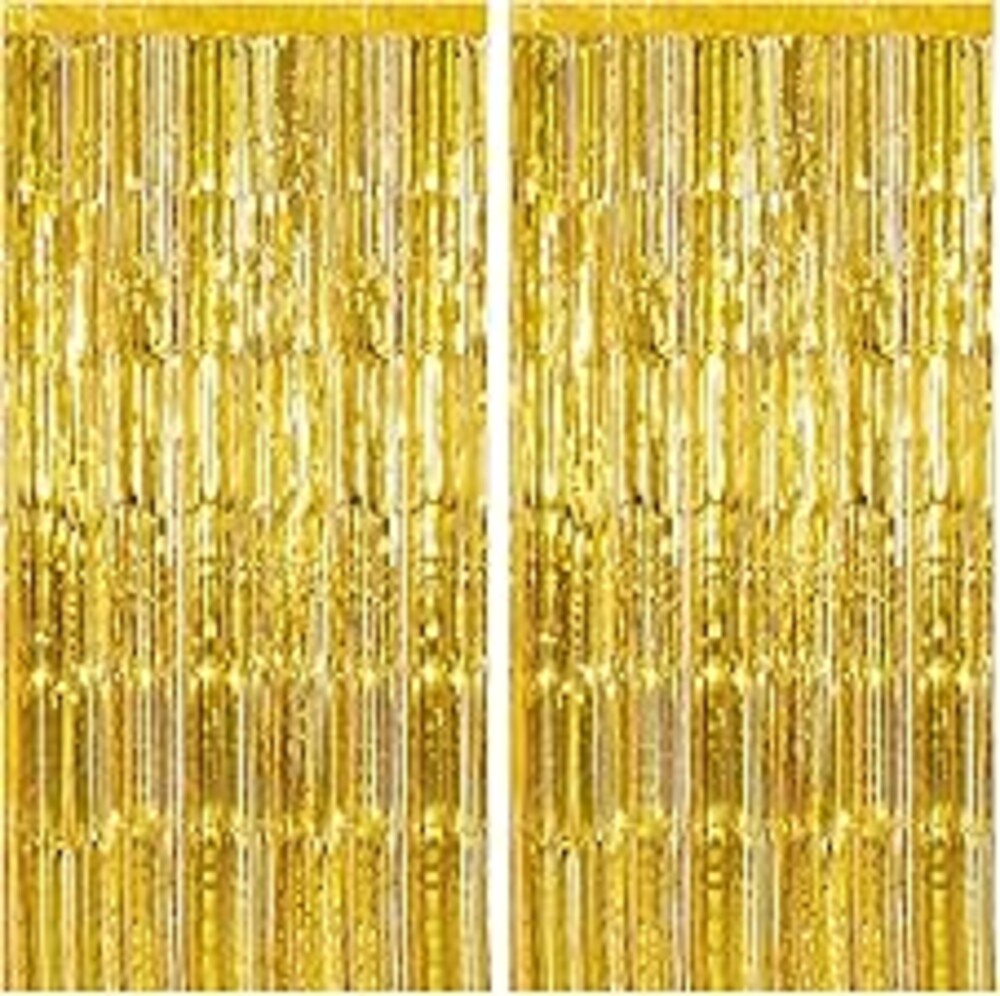 2 Pack Gold Backdrop Birthday Decorations Foil Curtain Backdrop Gold Streamers Dance Party Decorations Photo Booth Props for Bachelorette Decorations Christmas Halloween New Years Eve Party Supplies