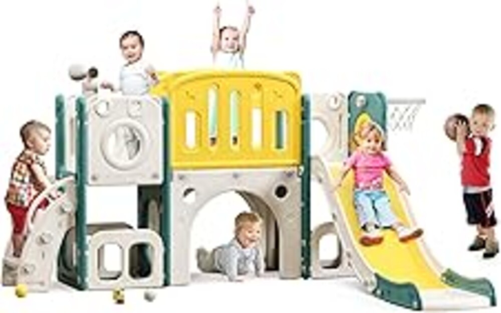 8 in 1 Toddler Slide Set, Kids Slide for Toddlers, Toddler Climber Slide PlaySet with Basketball Hoop,Outdoor Indoor Playground for Toddlers Upgraded