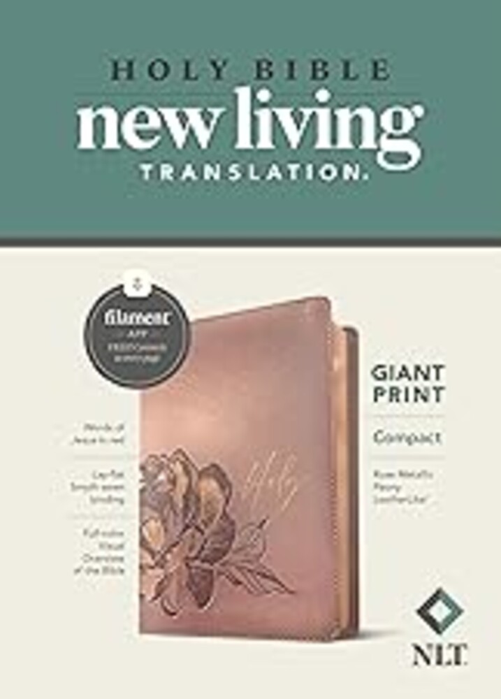 NLT Compact Giant Print Bible, Filament Enabled (LeatherLike, Rose Metallic Peony, Red Letter)
