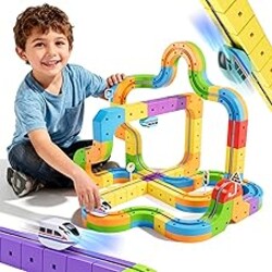 Wdebay klick Rail Electric Train Set 3D Magic Flexible Race Track for Kids 3 4 5 6 7 8 Years Old, Race Car Track with Anti-Gravity, Educational STEM LearningToy for Boys Girls Birthday